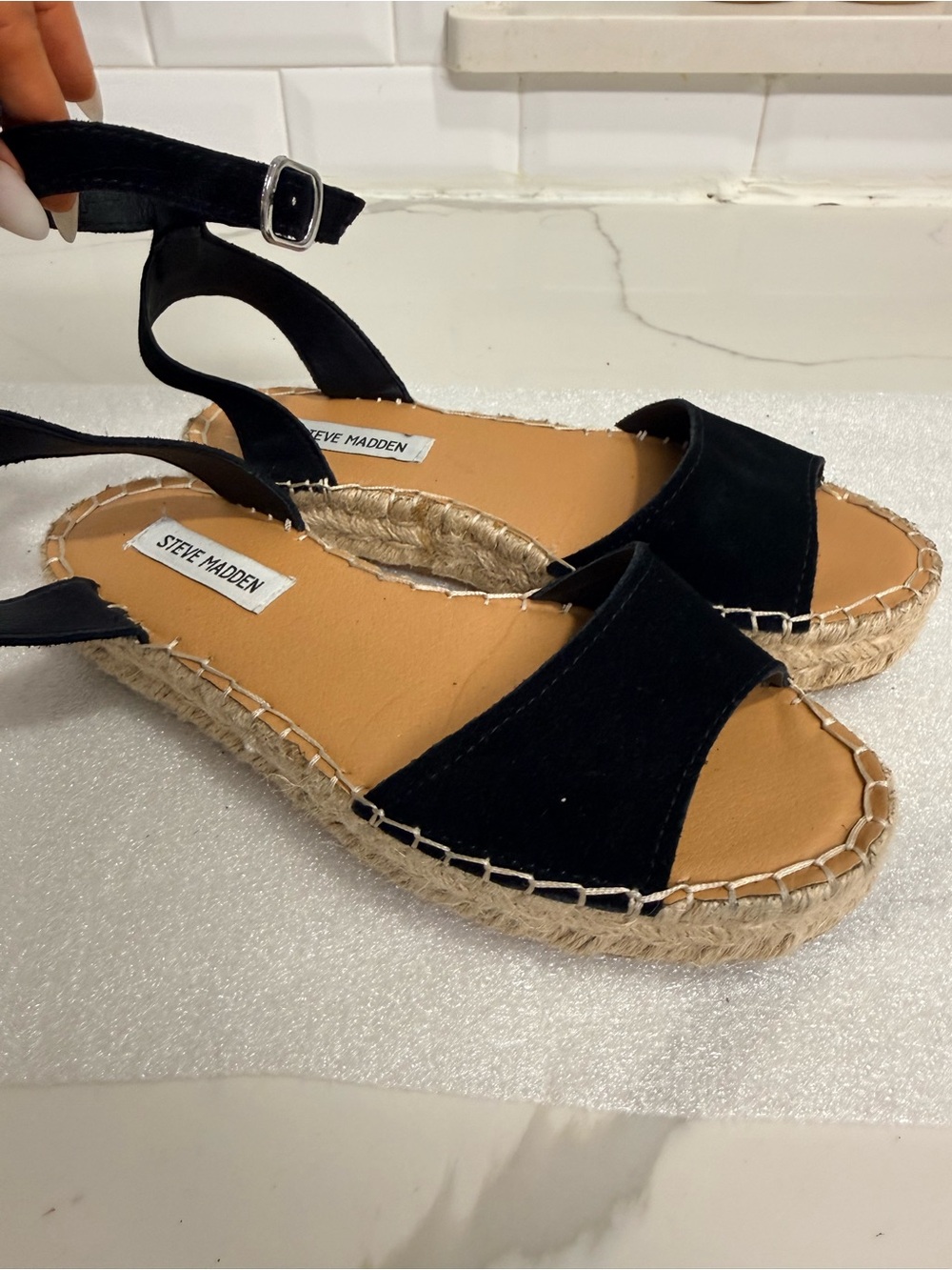 Steve Madden Black Espadrille Ankle-Strap Platform Sandals